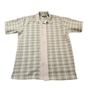 VANETTI Men's Shirt Button Down Short Sleeve‎ Plaid Linen Blend Size Large